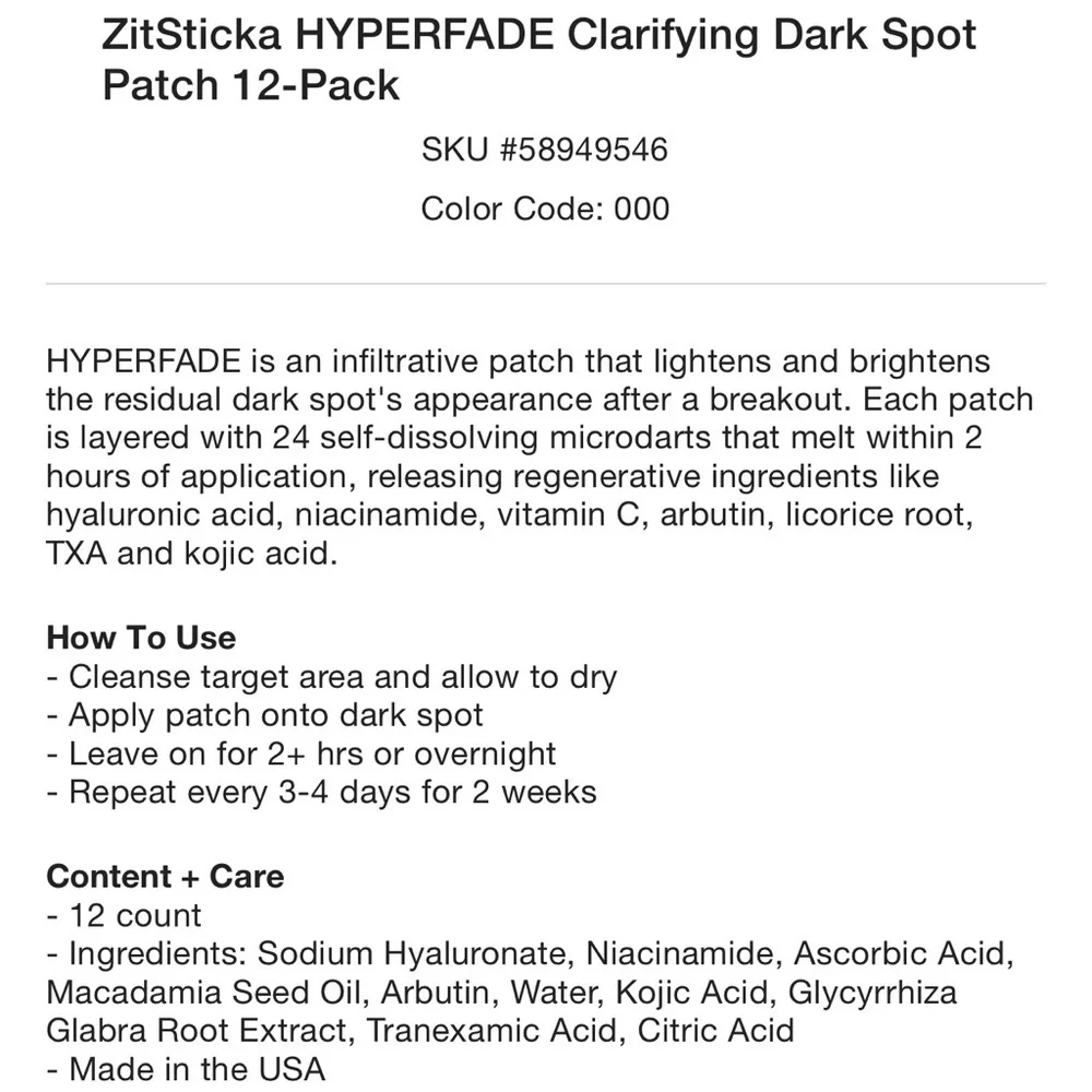 ZitSticka HYPERFADE Dark Spot Microdart Blur Patches, 12-Pack